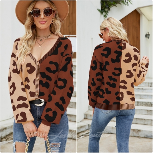 Lovely Rosetta Sweaters - Fierce & Cozy Leopard Dropped Shoulder Cardigan